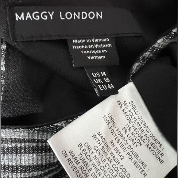 Maggy London dress 14 Womens Long Sleeve Round Neck Shift Grey office business - Picture 5 of 5